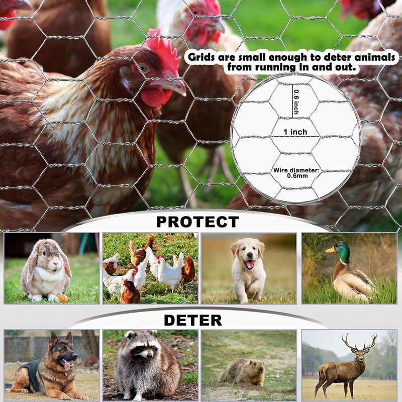 Fabulas Chicken Wire Fencing Mesh, 17 Inch x 60 Feet Metal Floral Chicken Wire Fence for Crafts Poultry Garden, 0.6 Inch Hexagonal Galvanized Hardware Cloth Netting for Chicken Coop Barrier Rabbit Cage - Image 3